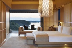 Amanemu Overlooking Ago Bay all Suites feature woven shutters and open onto private terraces