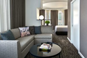 Hotel Zelos San Francisco Living Area in the Corner King Guestroom