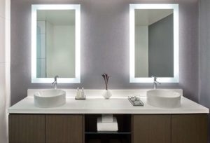 Hotel Zelos San Francisco Hotel Zelos Deluxe Suite bathroom vanity.