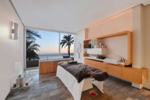 Kempinski Hotel Aqaba Treatment Room with a view of the Red Sea.