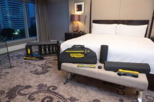 Hotel Indonesia Kempinski Jakarta In-room gym set from Technogym which can be used for more than 200 total-body exercises