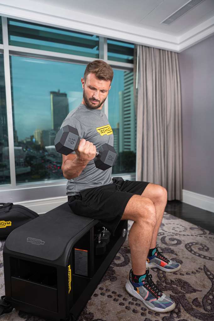Hotel Indonesia Kempinski Jakarta In-room gym set from Technogym which can be used for more than 200 total-body exercises