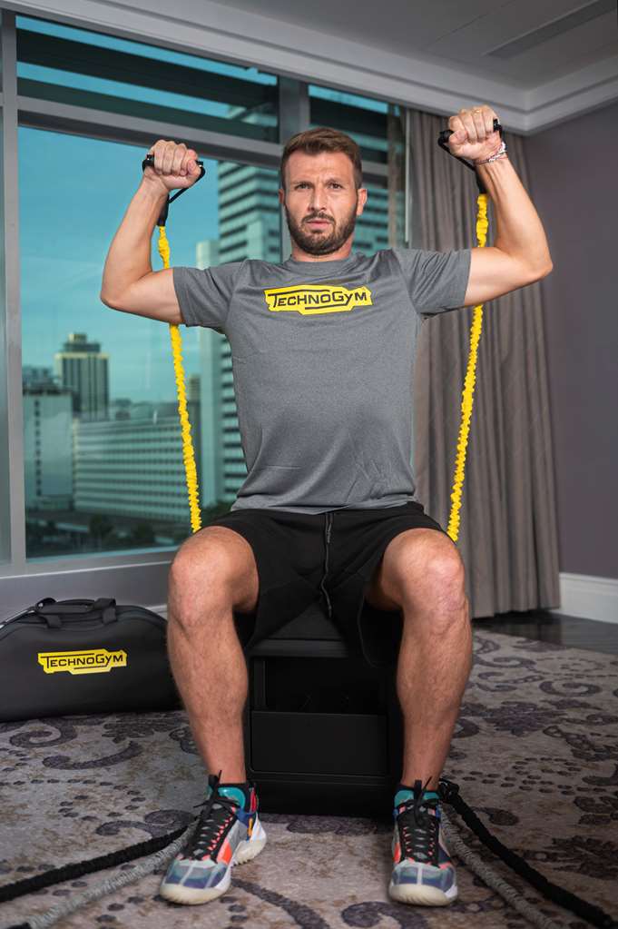 Hotel Indonesia Kempinski Jakarta In-room gym set from Technogym which can be used for more than 200 total-body exercises